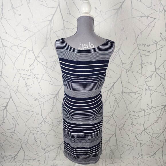 Maeve Navy Stripe Crinkle Stretch Round Neck Midi Dress - Picture 5 of 7